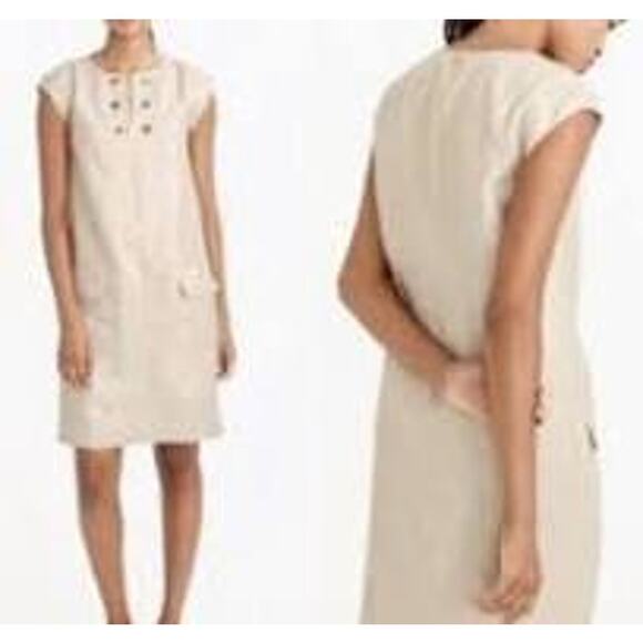 J. Crew Beige Golden Metallic Sleeveless Linen Shift Tunic Dress Pockets Sz. 00 - Picture 2 of 10